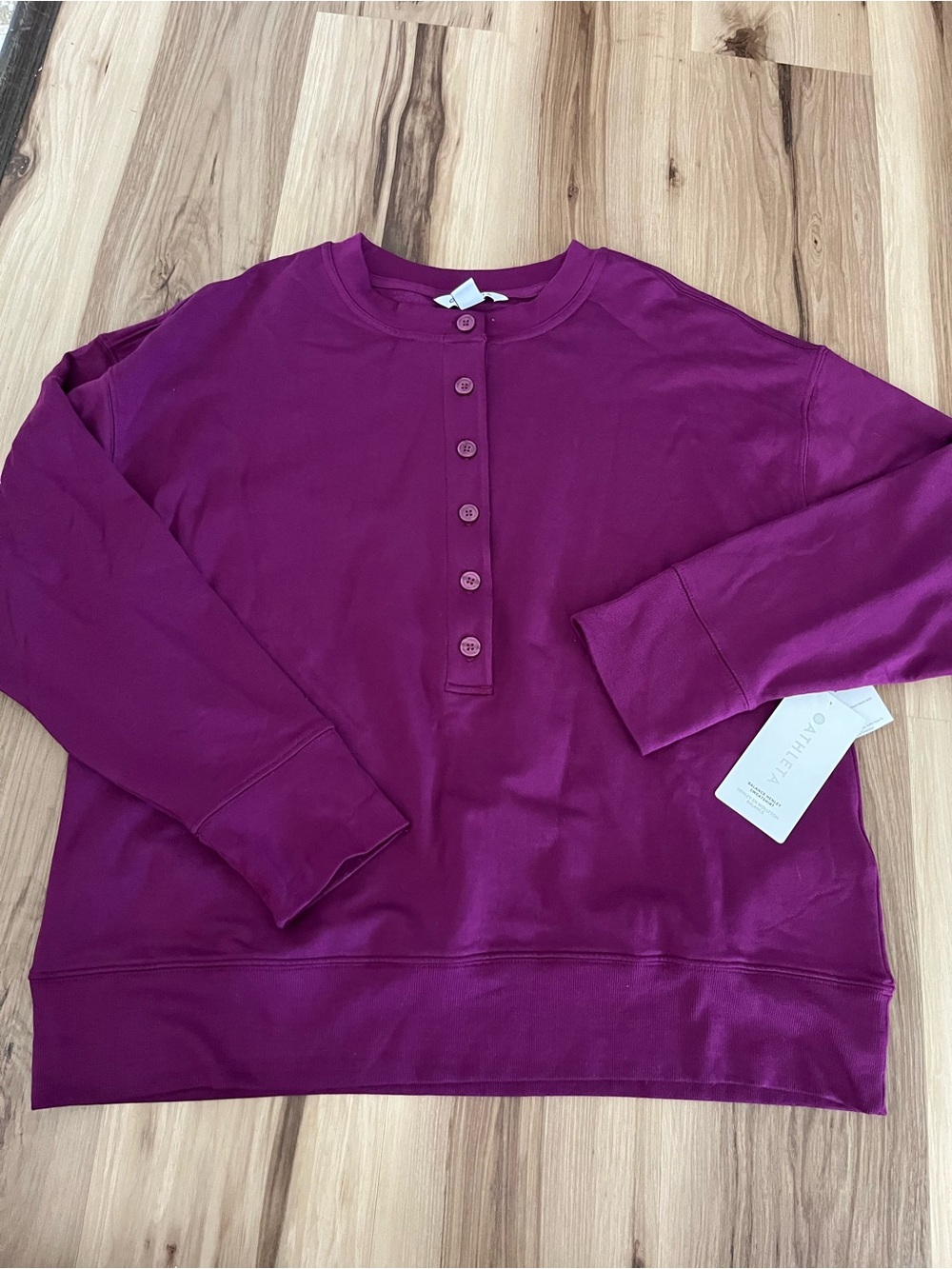 Athleta Balance Henley Sweatshirt Womens L Purple Magenta Tencel Pullover Top